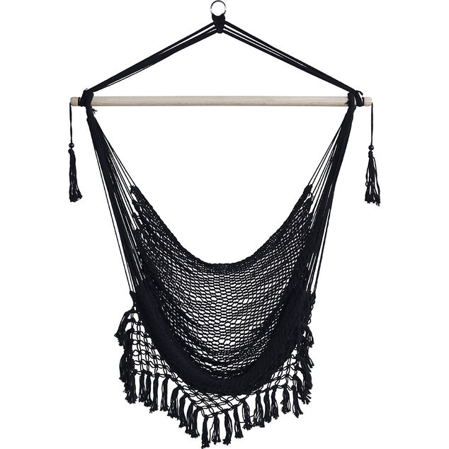 Si&egrave;ge suspendu Natura bois macram&eacute; noir 100x130xH125cm
