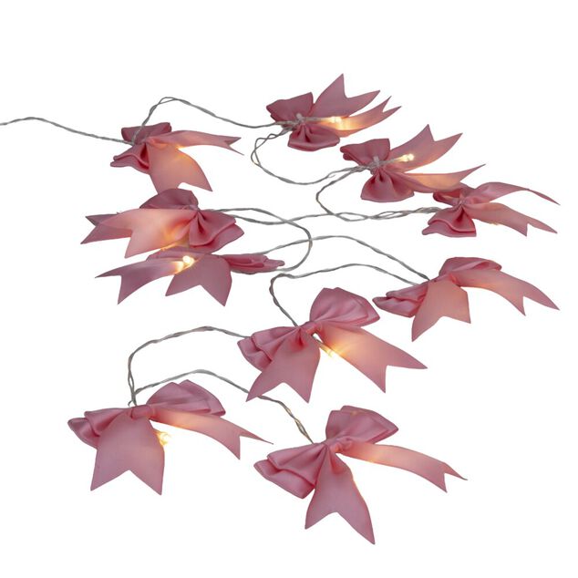 Guirlande de No&euml;l LED noeud tissu rose L175cm