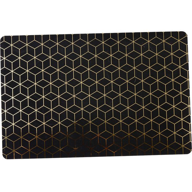 Set de table rectangulaire plastique imprim&eacute; g&eacute;om&eacute;trique noir dor&eacute;