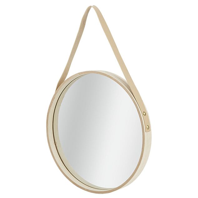 Miroir rond en mdf avec sangle en simili naturel &Oslash;30 cm