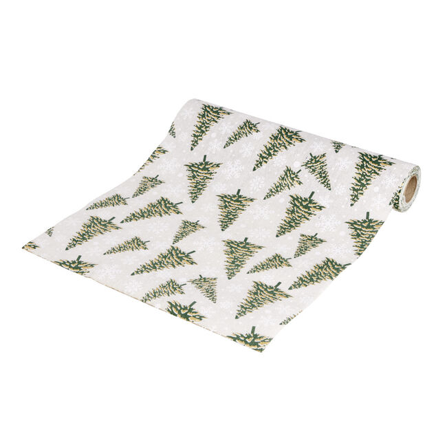 Chemin de table Noël blanc motifs sapins et flocons 3m