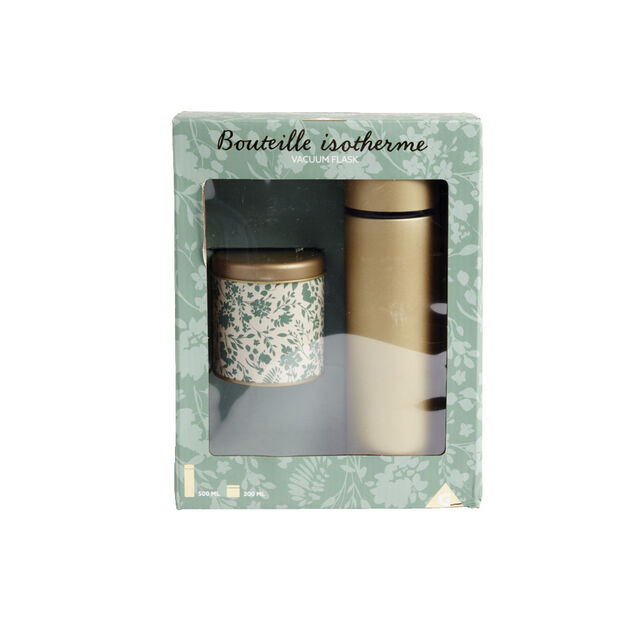Coffret th&eacute; avec bouteille isotherme infuseur et bo&icirc;te &agrave; th&eacute;