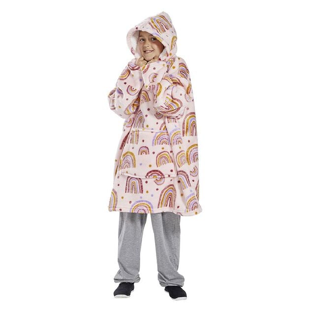 Pull plaid &agrave; capuche 63xH75cm - 2 mod&egrave;les arc-en-ciel ou dinosaure