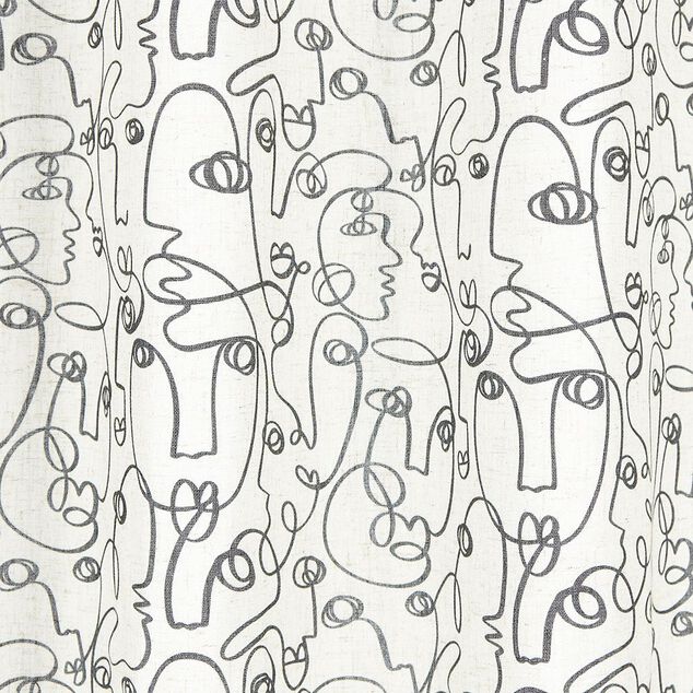 Rideau beige imprim&eacute; visage lin et polyester 140x240cm