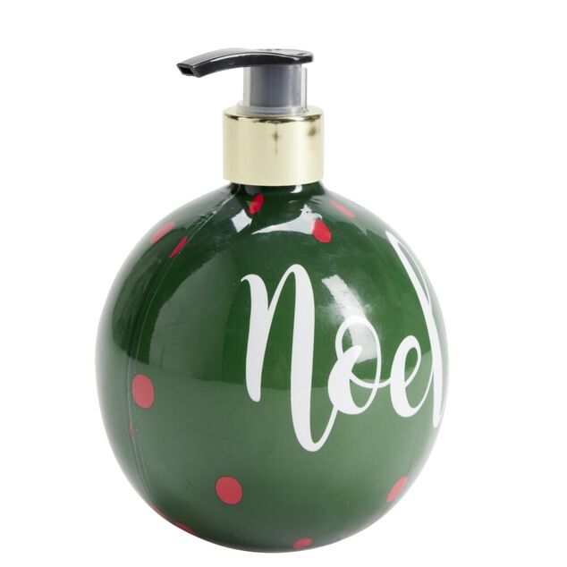 Savon mains liquide flacon forme boule de Noël vert et rouge 500ml