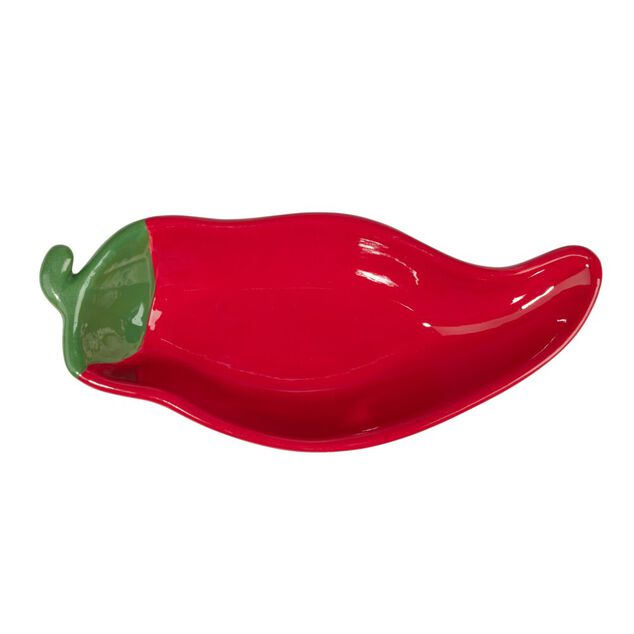 Assiette de pr&eacute;sentation dolomite forme piment rouge L22cm