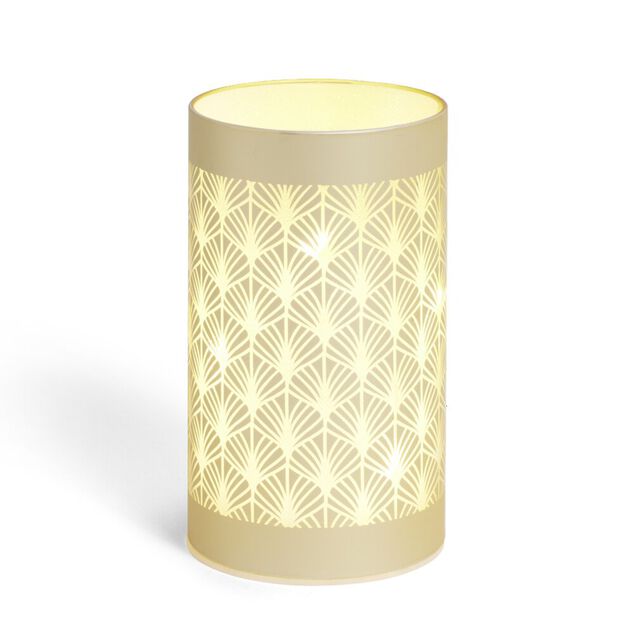 Lanterne LED motif &eacute;ventail en verre dor&eacute; &Oslash;9xH15cm