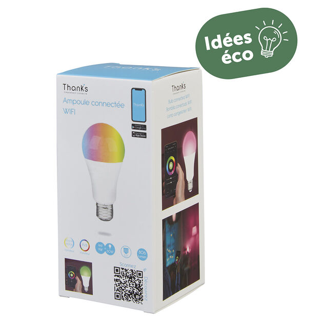 Ampoule LED connect&eacute;e couleurs changeantes E27 60 W