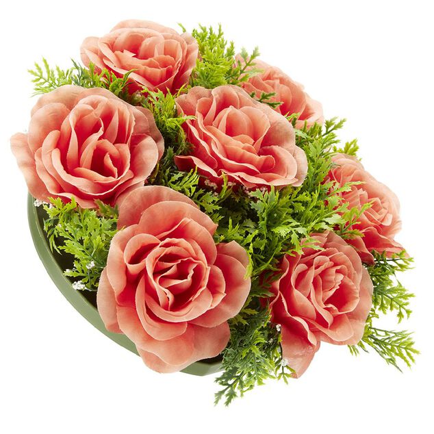 Boule de fleurs artificielles Rose et gypsophile blanc - 7 t&ecirc;tes