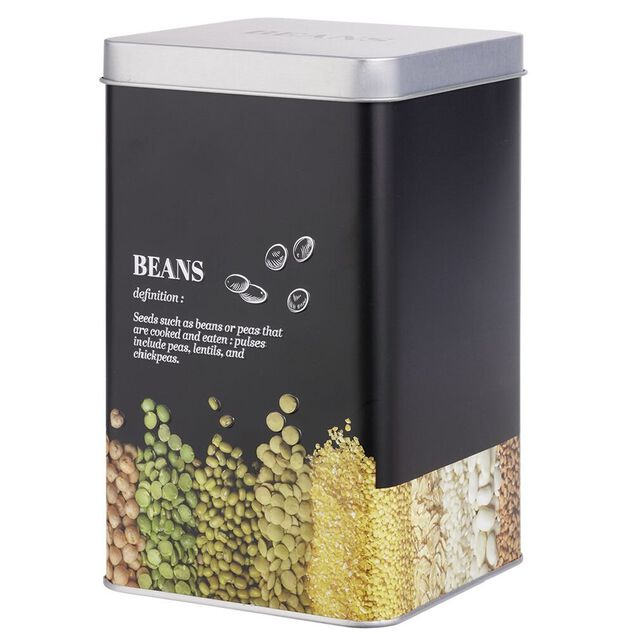 Bo&icirc;te &agrave; l&eacute;gumes secs en m&eacute;tal noir design beans - 10,7x10,7xH.17,5cm