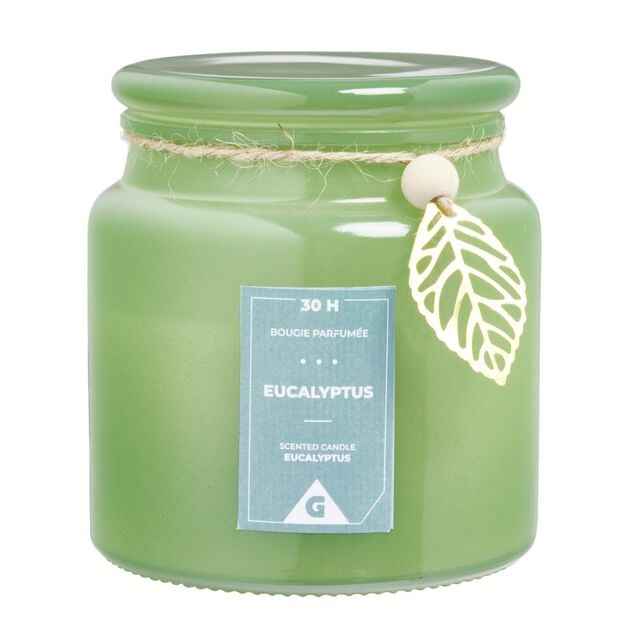 Bougie parfum&eacute;e dans bonbonni&egrave;re senteur eucalyptus 30H