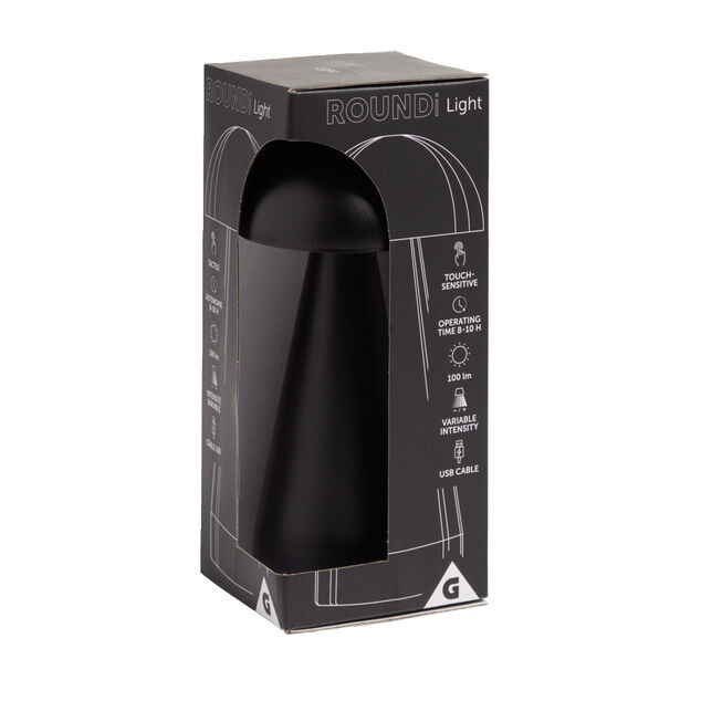Lampe de table Roundi USB tactile noire &Oslash;9,5xH22,5cm