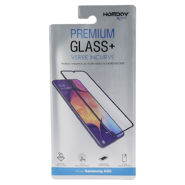 Verre tremp&eacute; incurv&eacute; pour Samsung A50 transparent