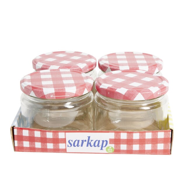 Lot de 4 pots &agrave; confiture acier et verre &Oslash;7,5xH8,7cm