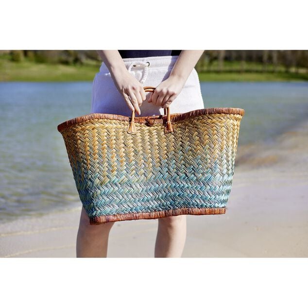 Panier de plage en fibre naturelle et cuir (plusieurs mod&egrave;les)
