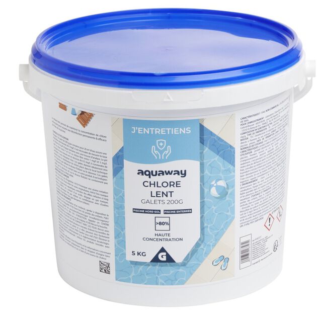Chlore lent piscine galets 200g Aquaway 5kg