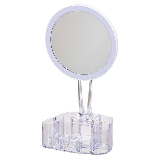 Miroir &agrave; LED avec rangement transparent