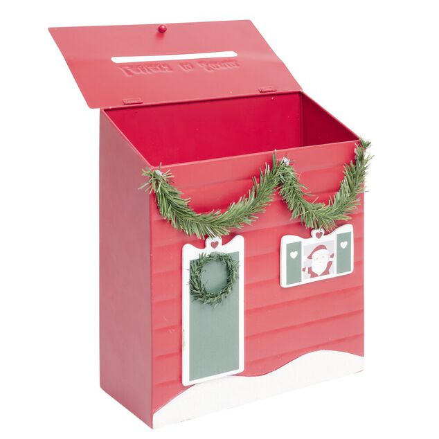 Bo&icirc;te aux lettres No&euml;l d&eacute;corative m&eacute;tal rouge traditionnel 10xH25cm