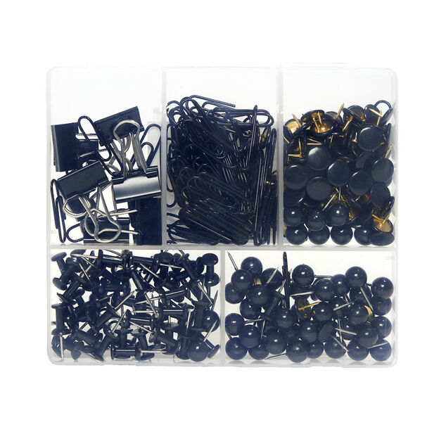 Boîte accessoires de bureau trombones, pinces et punaises