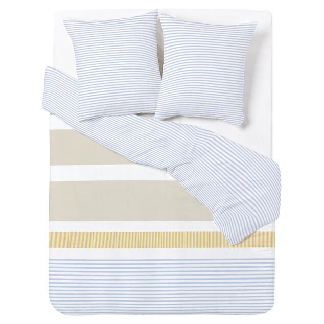 Parure de lit r&eacute;versible 2 places 240x220cm polycoton motif rayure