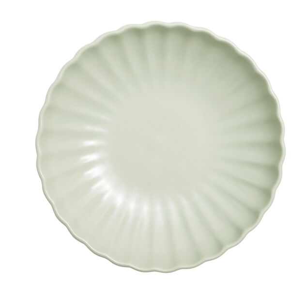 Assiette &agrave; soupe Venise rebord ondul&eacute; fa&iuml;ence vert sauge &Oslash;20cm