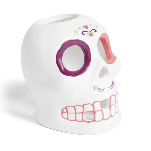 Cr&acirc;ne d&eacute;coration Halloween en dolomite style mexicain 7x8xH10cm