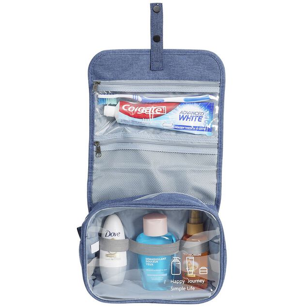 Trousse de toilette &agrave; suspendre bleu denim L.22xl.18,5xH.9cm
