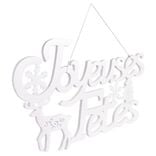 Plaque Joyeuses Fêtes à suspendre 59xH35cm blanc iridescent