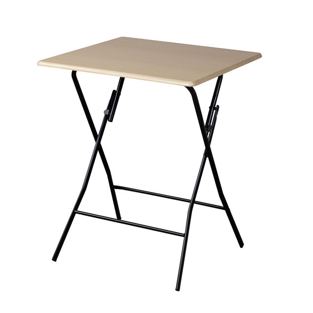 Table carr&eacute;e pliante naturel pieds m&eacute;tal noir L.60 x l.60 x H.75 cm