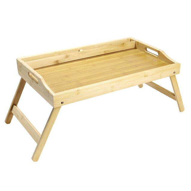 Plateau rectangulaire en bambou pieds r&eacute;tractables 50x30xH24,5cm
