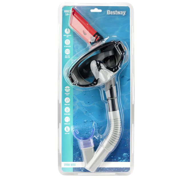 Set tuba et masque de plong&eacute;e adulte Bestway L36cm (2 mod&egrave;les noir ou bleu)