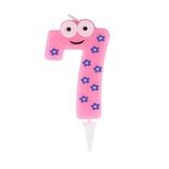 Bougie chiffre 7 personnage fleurs rose et violet H8,5cm