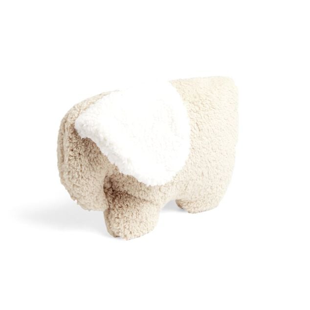 Coussin forme &eacute;l&eacute;phant aspect moutonn&eacute; beige 27x40cm