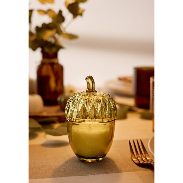 Bougie pot forme gland verre color&eacute; &Oslash;7xH11,5cm (2 mod&egrave;les rouge ou dor&eacute;)
