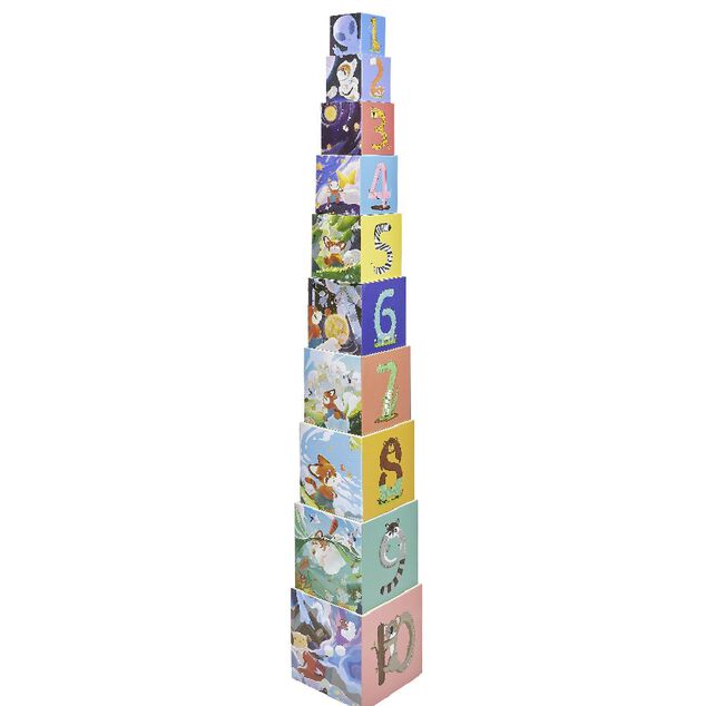 Pyramide d'&eacute;veil 10 cubes en carton &agrave; empiler H.110 cm