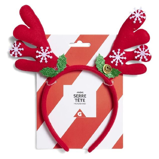 Serre tête renne à grelots rouge et blanc