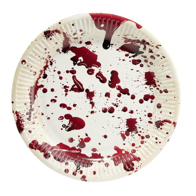 Assiette jetable Halloween X8 blanche d&eacute;cor effet sang &Oslash;23cm