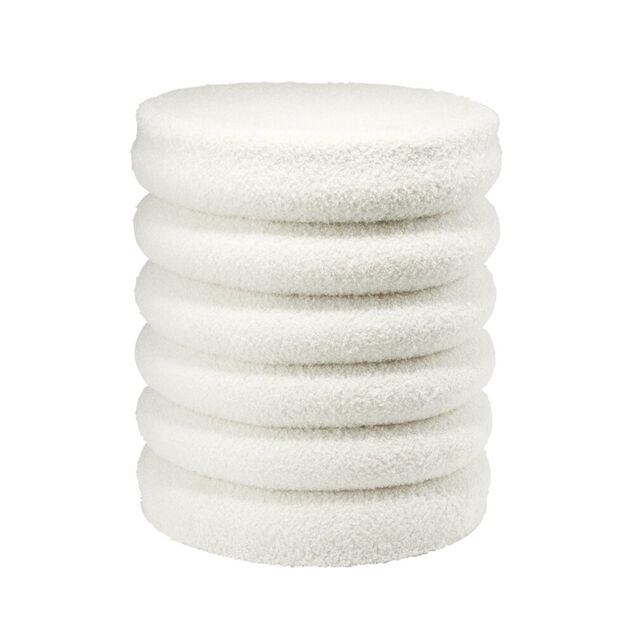 Pouf curly Clara rond effet laine boucl&eacute;e beige &Oslash;38xH42cm