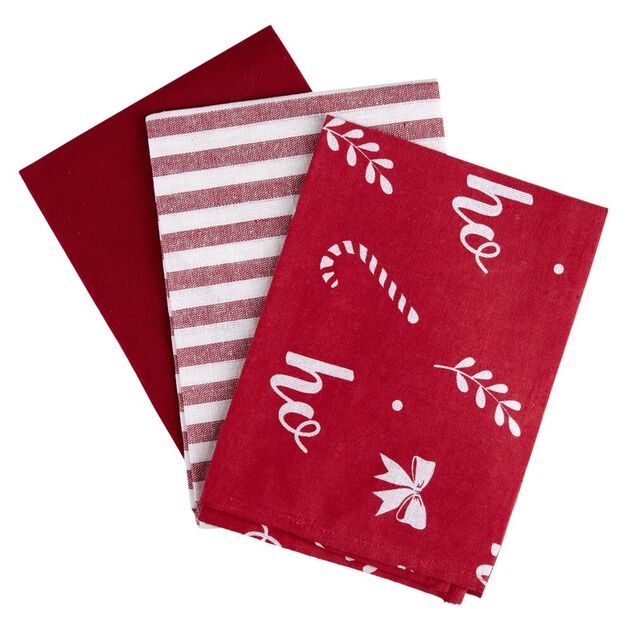 Torchon Noël x3 uni et à motif rouge et blanc 45x65cm