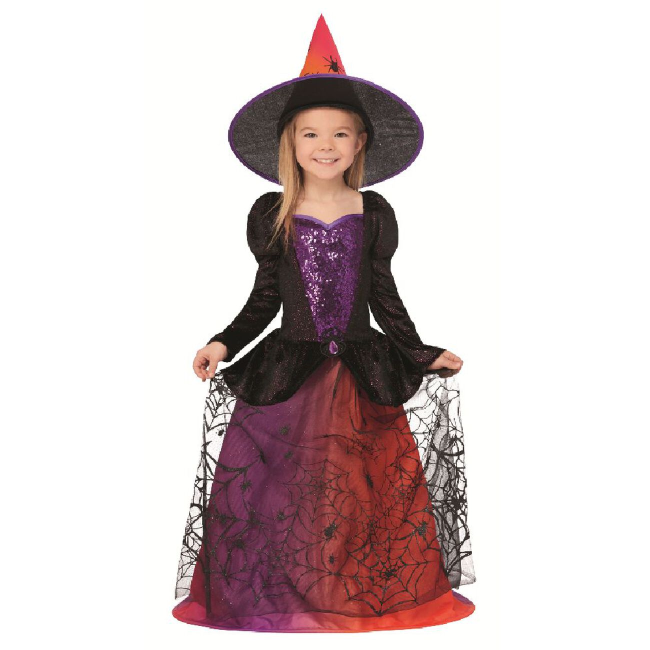 Costume Sorcière Femme Halloween – Robe Noire Avec Chapeau, Tailles XS à XXXL, Déguisement Effrayant