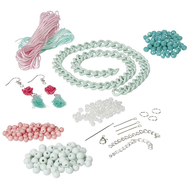 Kit de cr&eacute;ation collier et boucles d'oreilles vert menthe