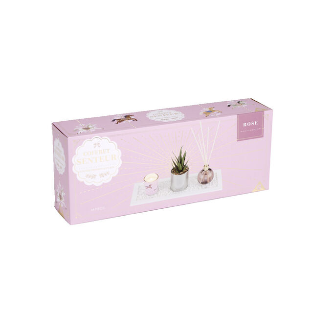 Coffret senteur bougie/plateau/diffuseur/plante artificielle
