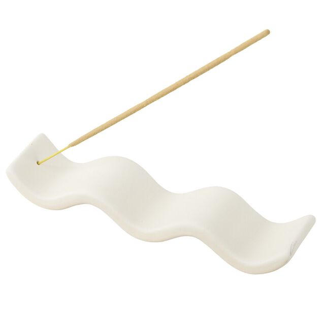 Support &agrave; encens ondul&eacute; en dolomite beige L17cm