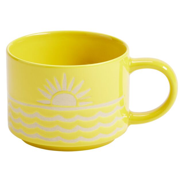 Mug c&eacute;ramique motif paysage mer &Oslash;9xH8,5cm (2 mod&egrave;les vert ou jaune)
