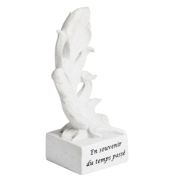 D&eacute;cor fun&eacute;raire polyr&eacute;sine plume blanche avec message H28cm