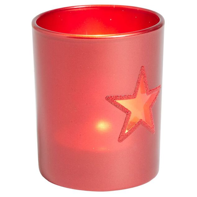 Photophore de No&euml;l en verre color&eacute; &eacute;toile ajour&eacute;e - 4 mod&egrave;les