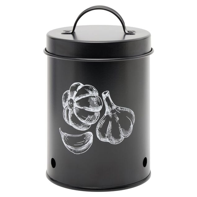 Bo&icirc;te de conservation pour ail en m&eacute;tal noir