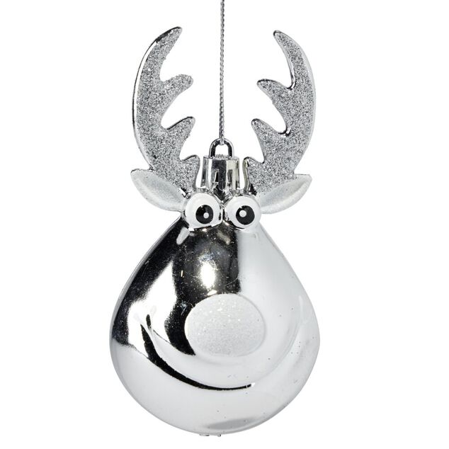 Boule de Noël forme renne x4 plastique rouge et argenté Ø6xH10cm