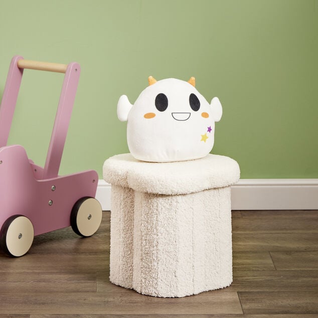 Pouf de rangement 8,8L laine boucl&eacute;e beige 25x25xH26,5cm