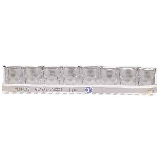 Gobelet verre motif emboss&eacute; transparent 20 cl x8